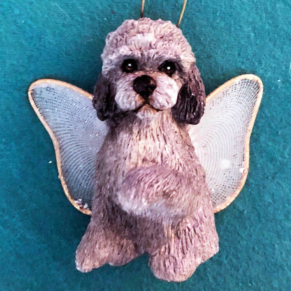 Angel Toy Poodle Dog Holiday Ornaments, Grey